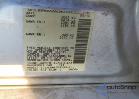 2017 Nissan Altima 3.5Sl z USA, uszkodzony, nr VIN 1N4BL3APXHC120319